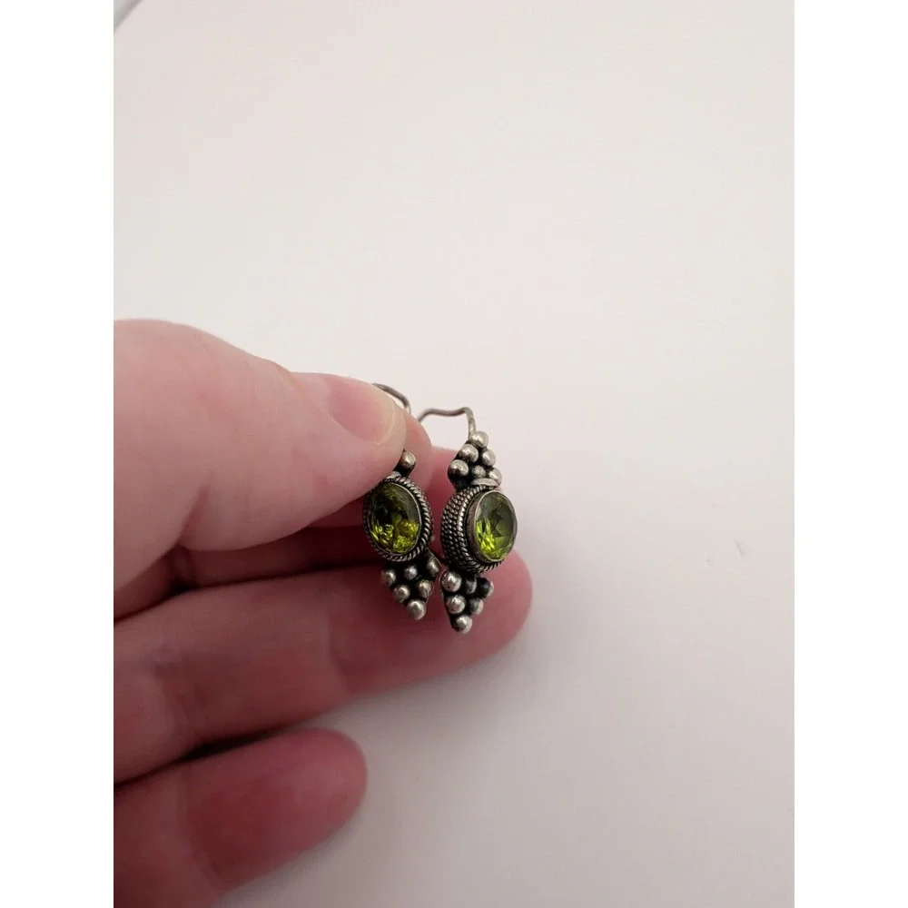 Pair Of 2 Carat‎ Sterling Silver Peridot Earrings